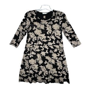 Masai Dress Womens Small Black Cream Floral Flowers‎ Shift Mini Feminine Neutral